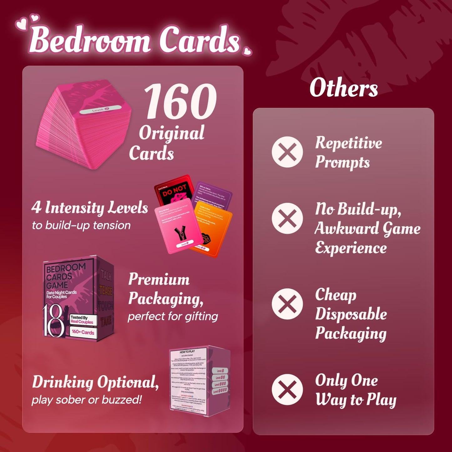 160 Cards Couples Games for Adults - Romantic & Naughty Game Date Night Ideas to Spark Conversation & Intimacy - 4 Levels of Spicy Dares - Anniversary, Valentines Love Gift for Boyfriend & Girlfriend