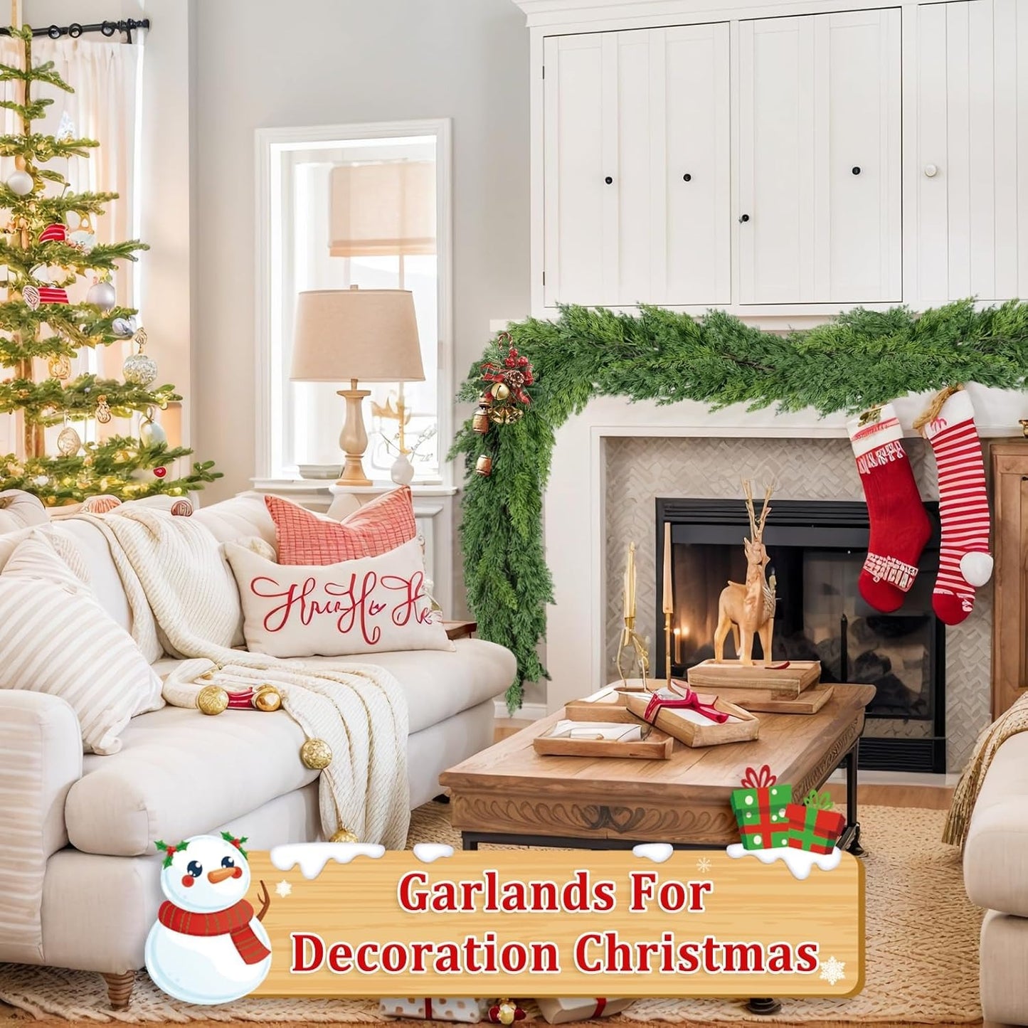 2 Pcs 6FT Real Touch Christmas Garland - Lifelike Cedar Garland for Indoor/Outdoor Decor