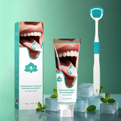 DarkFairy Probiotics Mint Tongue Cleaning Kit  1 Min Deep Clean for Stubborn Coating Bad Breath Post Meal Smoking Essential 50g Long Lasting Freshness