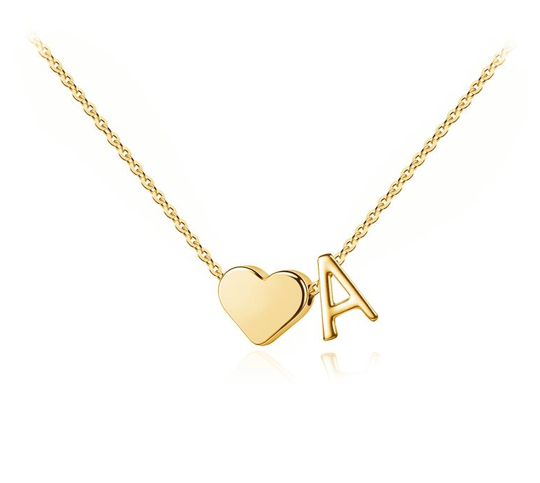 Tiny Initial Necklace - Personalized A-Z Gold Heart Pendant for Women