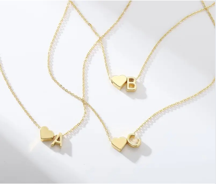 Tiny Initial Necklace - Personalized A-Z Gold Heart Pendant for Women