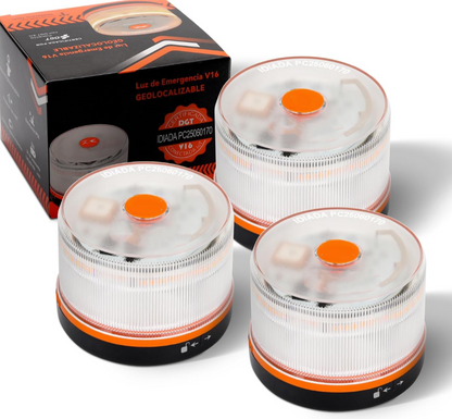 DarkFairy Luz de Emergencia V16 Aprobada por la DGT con Geolocalización 3.0 – Señalización de Ubicación para Automóviles, Plan de Datos Incluido – Base Magnética IP54 – Cumple con la Normativa 2026.