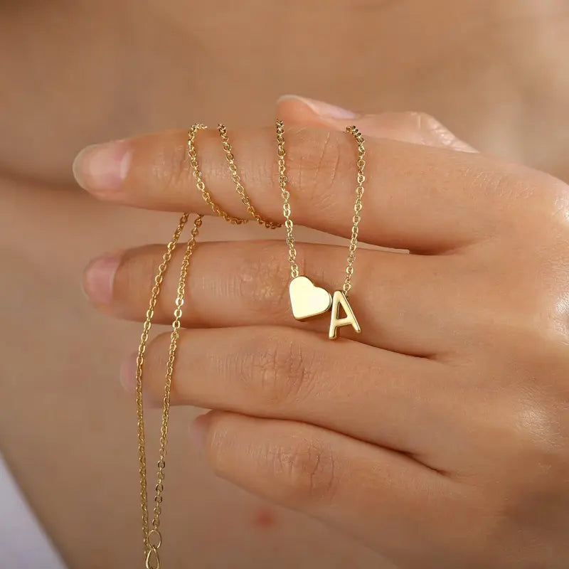 Tiny Initial Necklace - Personalized A-Z Gold Heart Pendant for Women