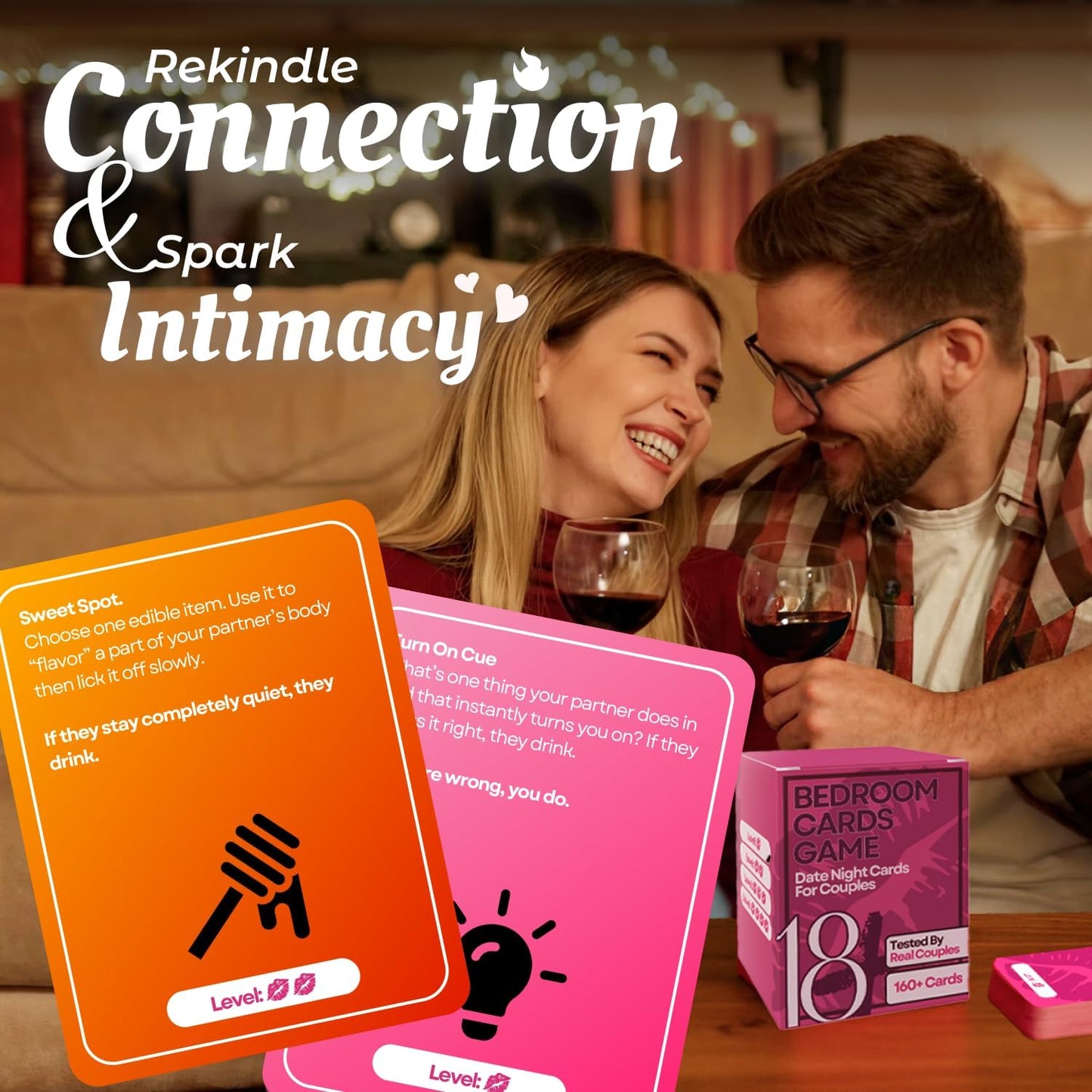 160 Cards Couples Games for Adults - Romantic & Naughty Game Date Night Ideas to Spark Conversation & Intimacy - 4 Levels of Spicy Dares - Anniversary, Valentines Love Gift for Boyfriend & Girlfriend