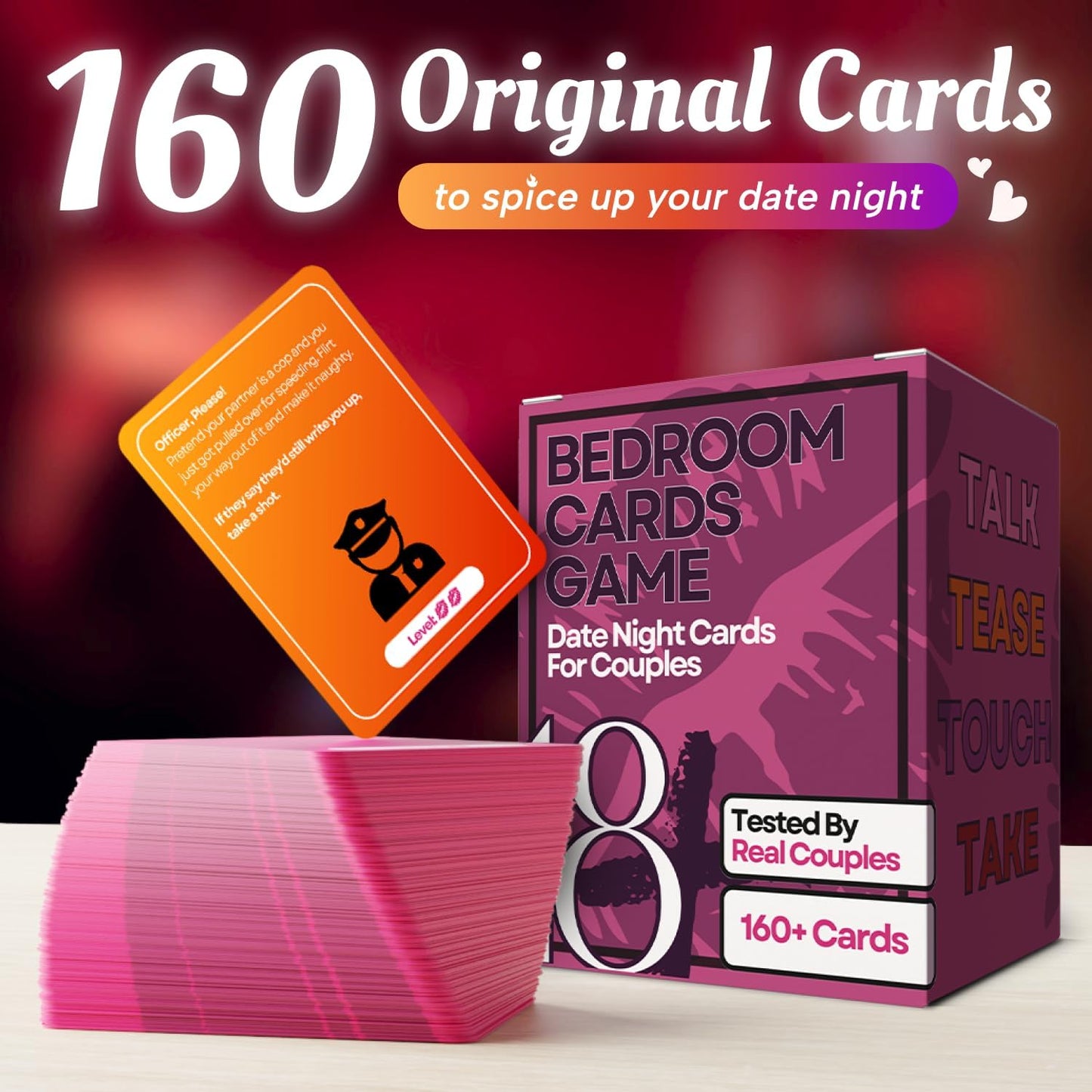 160 Cards Couples Games for Adults - Romantic & Naughty Game Date Night Ideas to Spark Conversation & Intimacy - 4 Levels of Spicy Dares - Anniversary, Valentines Love Gift for Boyfriend & Girlfriend