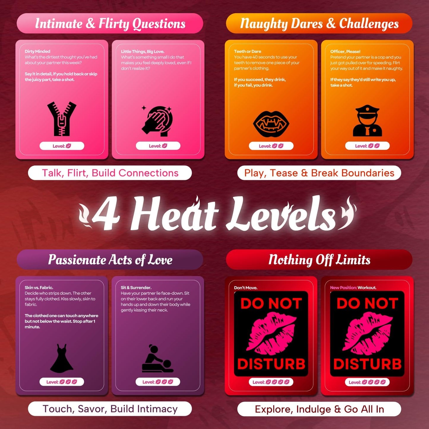 160 Cards Couples Games for Adults - Romantic & Naughty Game Date Night Ideas to Spark Conversation & Intimacy - 4 Levels of Spicy Dares - Anniversary, Valentines Love Gift for Boyfriend & Girlfriend