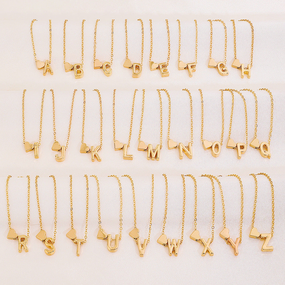 Tiny Initial Necklace - Personalized A-Z Gold Heart Pendant for Women