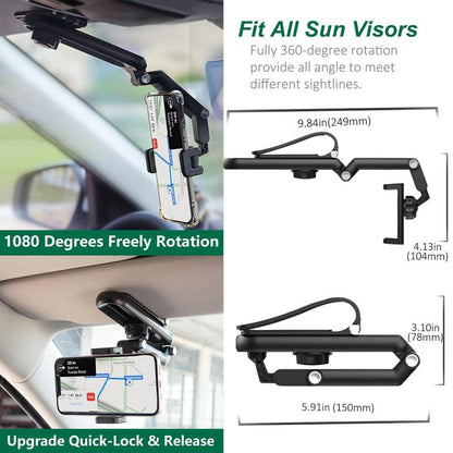 Black Friday Deal: 1080° Rotating Phone Holder - Universal Car Visor Mount with 360° Rotation