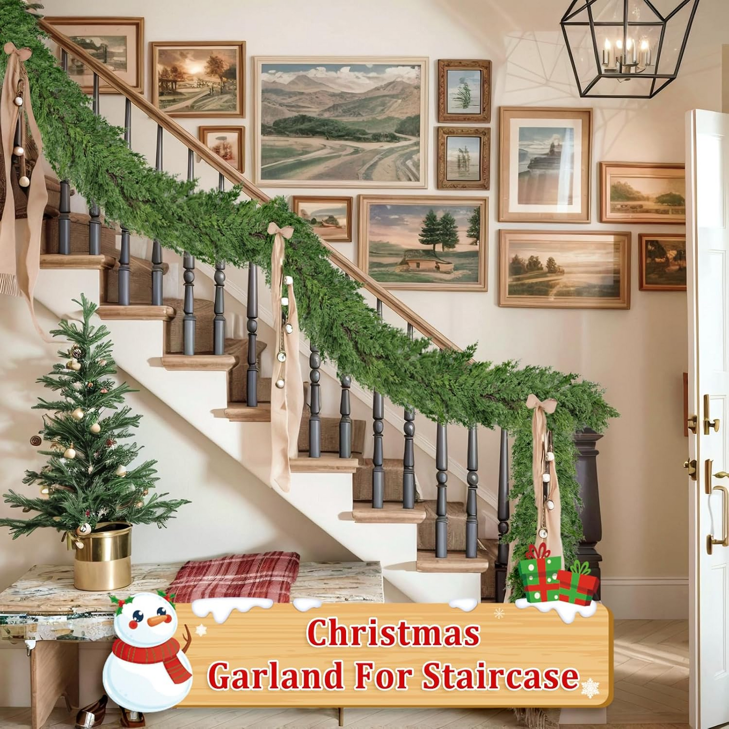 2 Pcs 6FT Real Touch Christmas Garland - Lifelike Cedar Garland for Indoor/Outdoor Decor