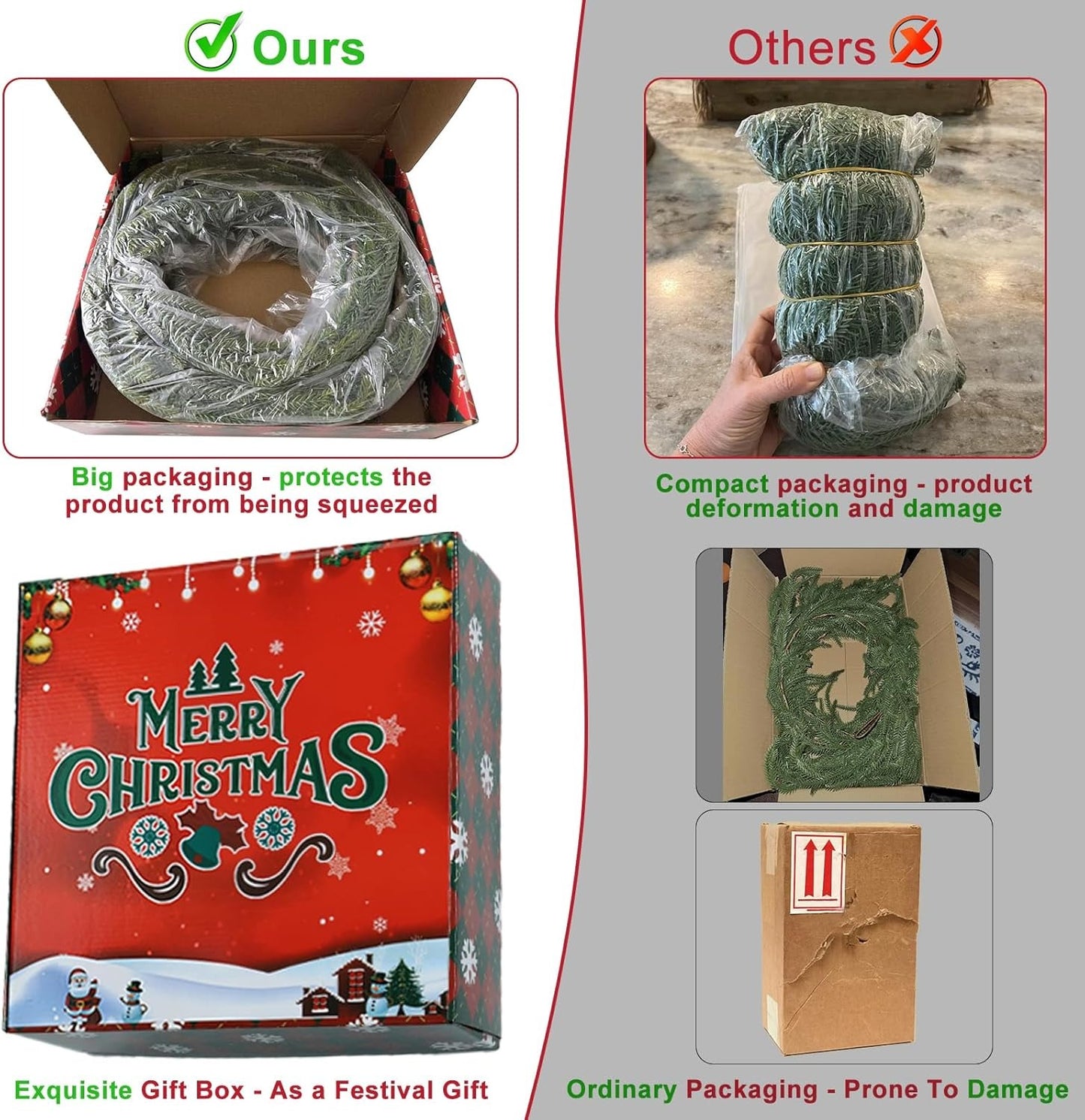 2 Pcs 6FT Real Touch Christmas Garland - Lifelike Cedar Garland for Indoor/Outdoor Decor