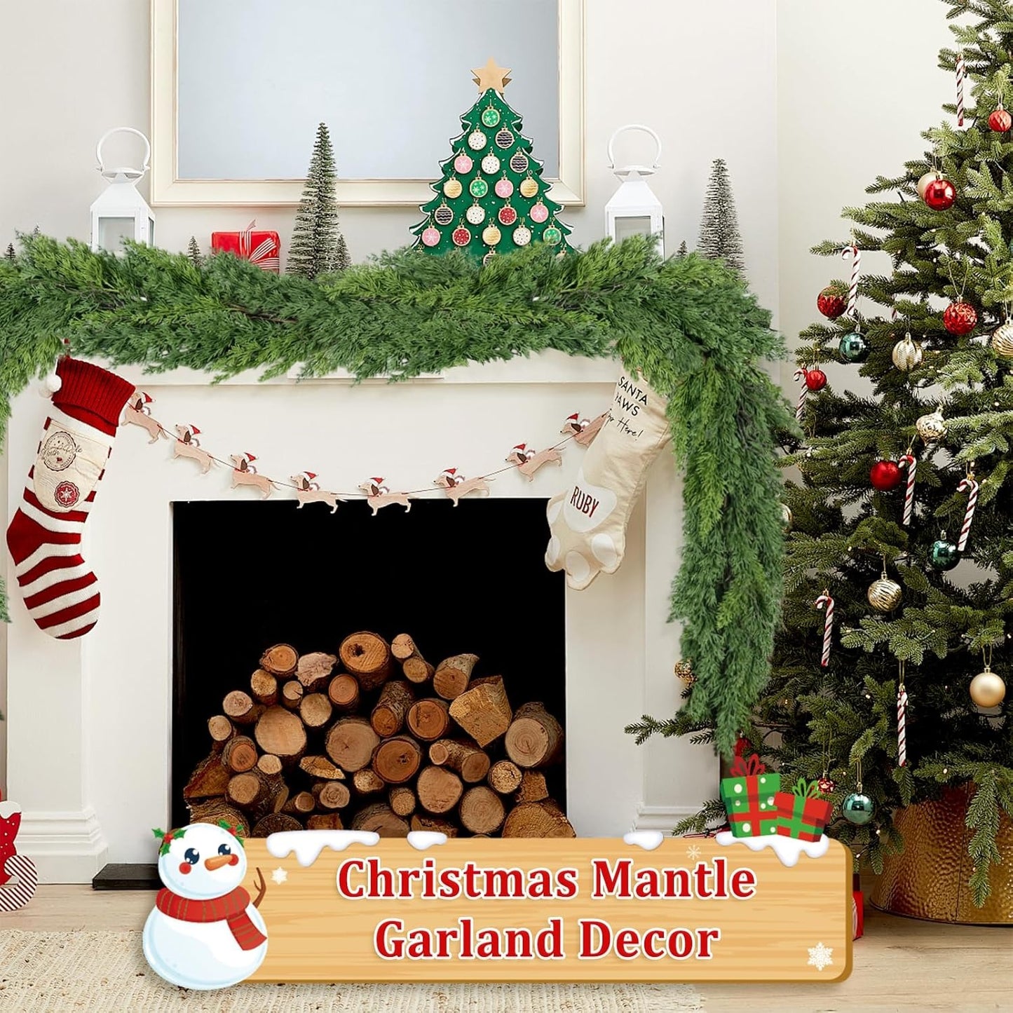 2 Pcs 6FT Real Touch Christmas Garland - Lifelike Cedar Garland for Indoor/Outdoor Decor