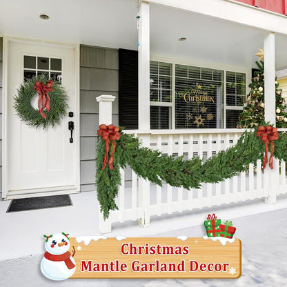 2 Pcs 6FT Real Touch Christmas Garland - Lifelike Cedar Garland for Indoor/Outdoor Decor