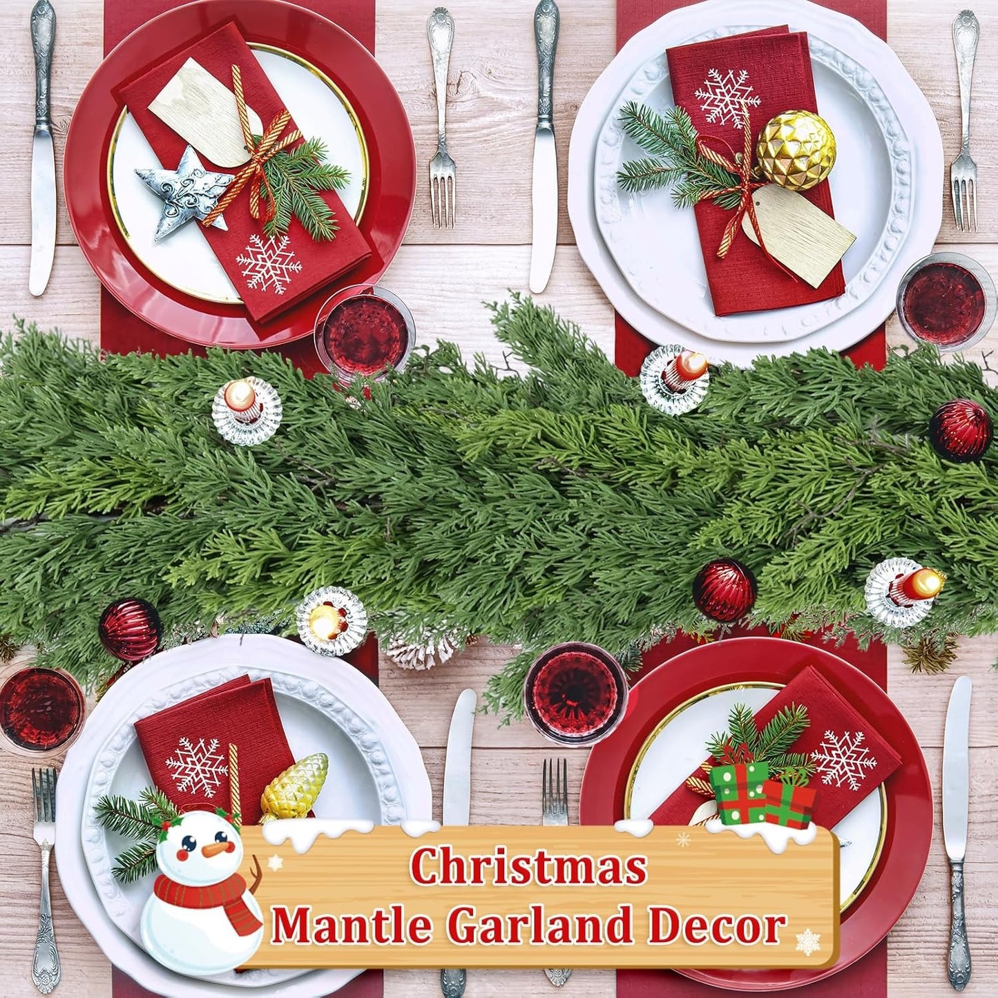 2 Pcs 6FT Real Touch Christmas Garland - Lifelike Cedar Garland for Indoor/Outdoor Decor