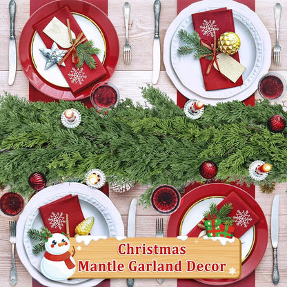 2 Pcs 6FT Real Touch Christmas Garland - Lifelike Cedar Garland for Indoor/Outdoor Decor