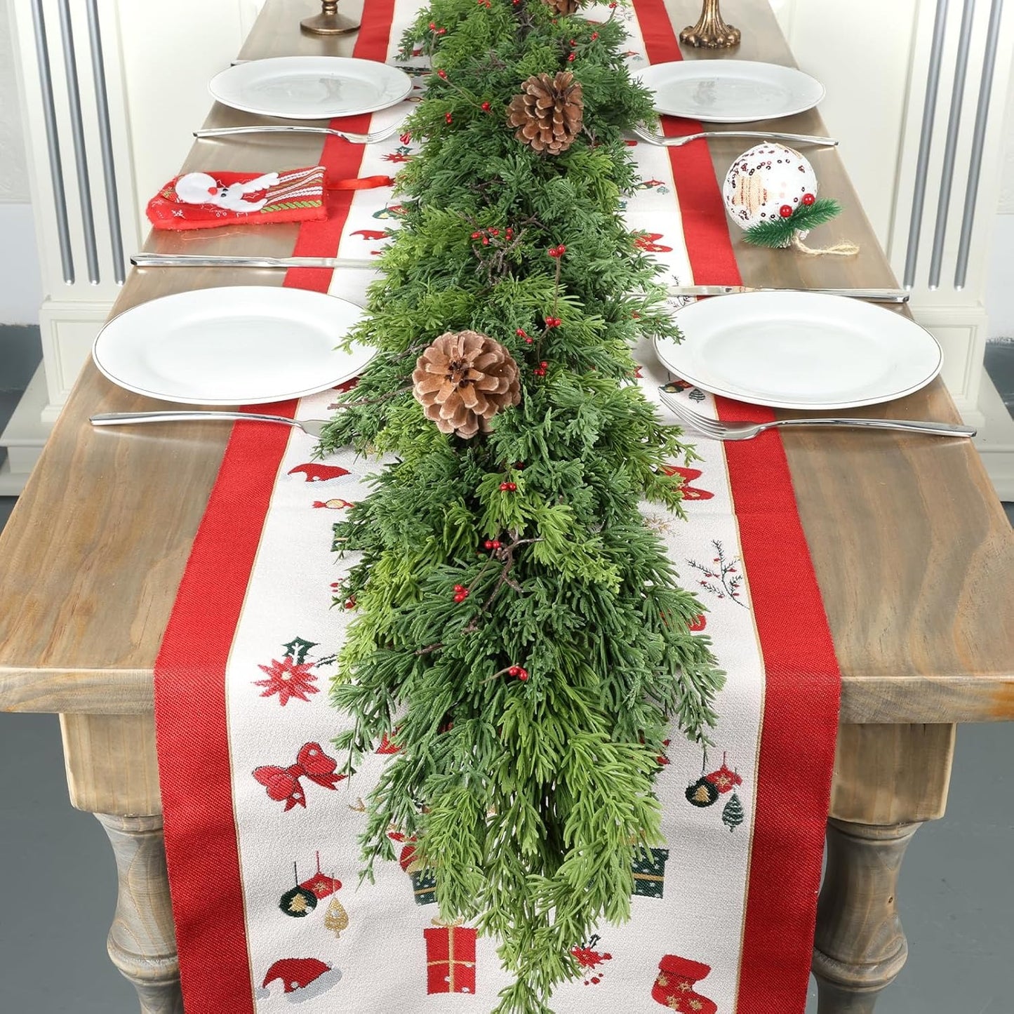 2 Pcs 6FT Real Touch Christmas Garland - Lifelike Cedar Garland for Indoor/Outdoor Decor